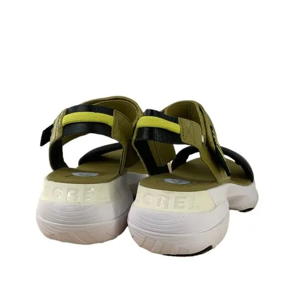 Sorel Olive Green Shade Black Two Straps Wedge Sandals Womens Size 9