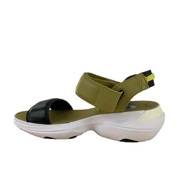 Sorel Olive Green Shade Black Two Straps Wedge Sandals Womens Size 9