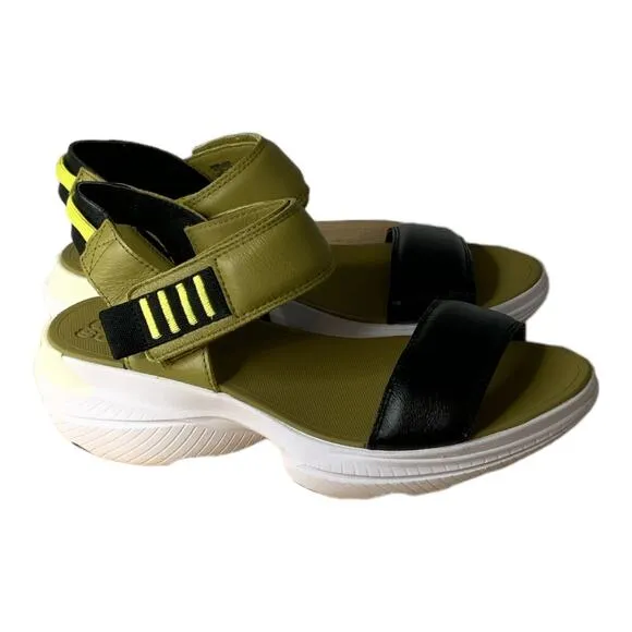 Sorel Olive Green Shade Black Two Straps Wedge Sandals Womens Size 9