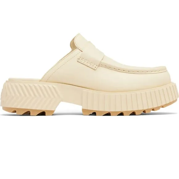 SOREL Ona Ave Penny Chunky Platform Loafer Mule Size 9 Cream White Leather NEW
