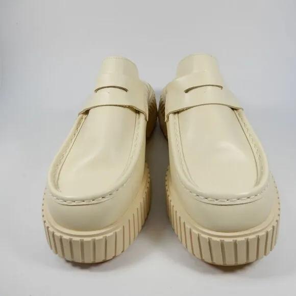 SOREL Ona Ave Penny Chunky Platform Loafer Mule Size 9 Cream White Leather NEW
