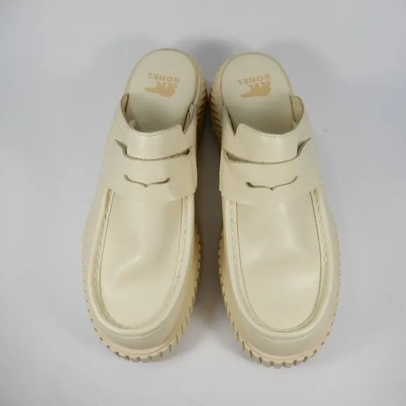 SOREL Ona Ave Penny Chunky Platform Loafer Mule Size 9 Cream White Leather NEW