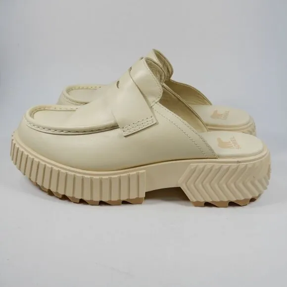 SOREL Ona Ave Penny Chunky Platform Loafer Mule Size 9 Cream White Leather NEW