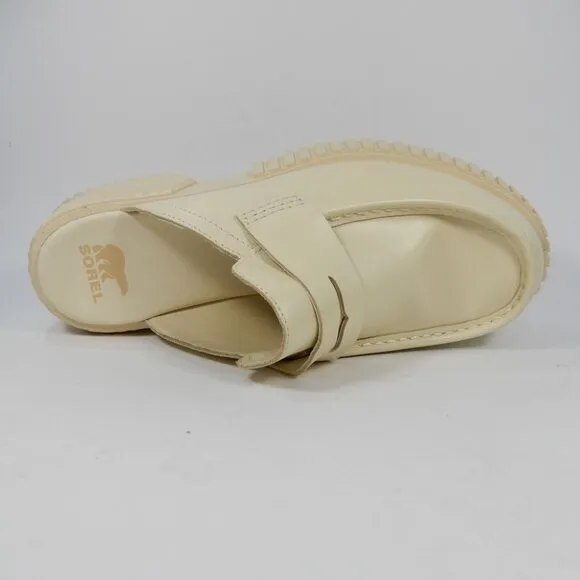 SOREL Ona Ave Penny Chunky Platform Loafer Mule Size 9 Cream White Leather NEW