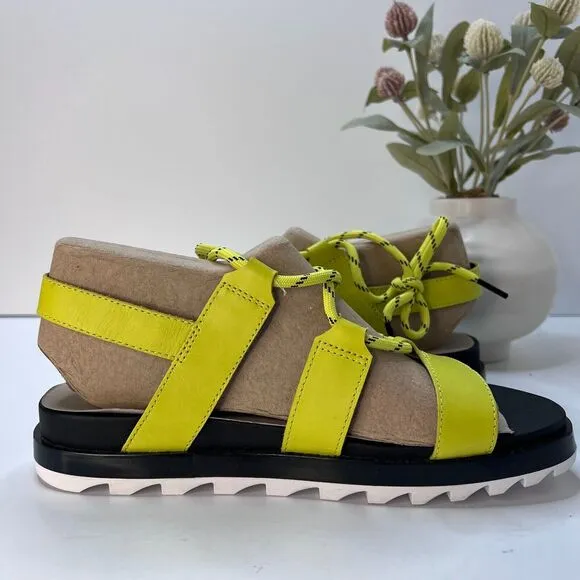 Sorel Roaming Lace Leather Sandals Bolt Green Black Women's 8 NWOB