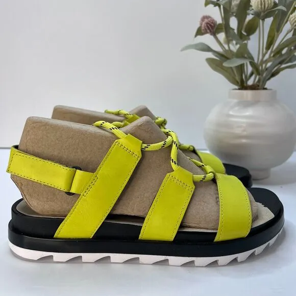 Sorel Roaming Lace Leather Sandals Bolt Green Black Women's 8 NWOB