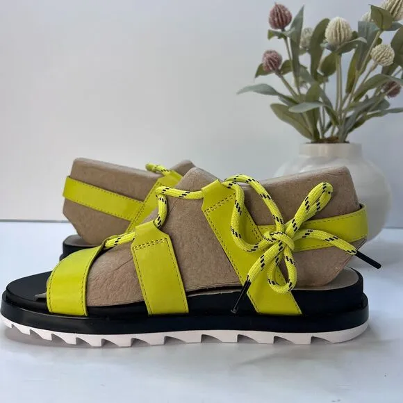 Sorel Roaming Lace Leather Sandals Bolt Green Black Women's 8 NWOB