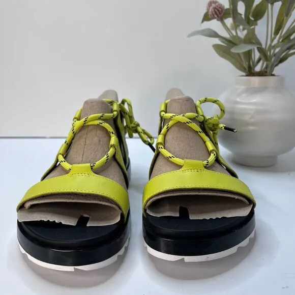 Sorel Roaming Lace Leather Sandals Bolt Green Black Women's 8 NWOB