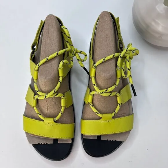 Sorel Roaming Lace Leather Sandals Bolt Green Black Women's 8 NWOB