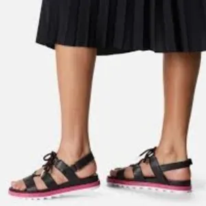 Sorel Roaming Lace Sandals Leather Straps Black Punch Pink Size 7 NEW