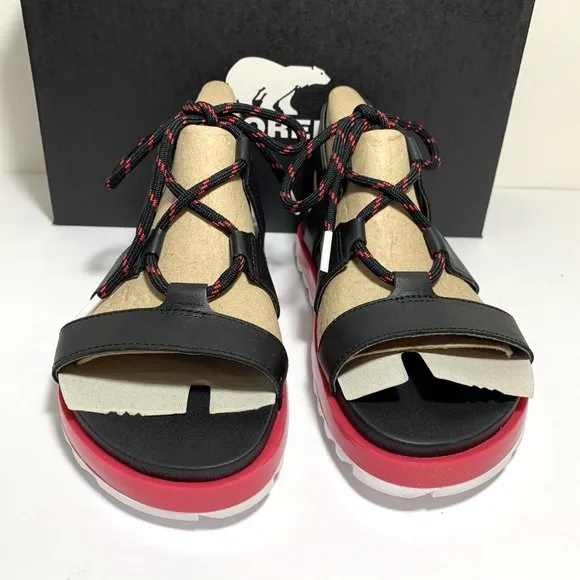 Sorel Roaming Lace Sandals Leather Straps Black Punch Pink Size 7.5 NEW