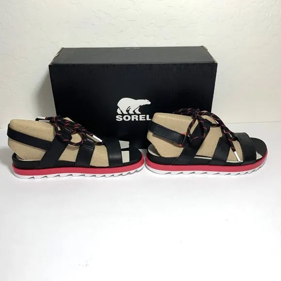 Sorel Roaming Lace Sandals Leather Straps Black Punch Pink Size 7.5 NEW