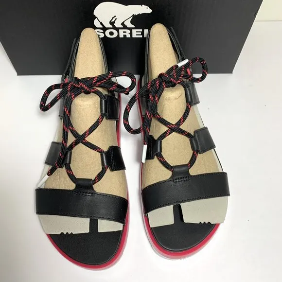 Sorel Roaming Lace Sandals Leather Straps Black Punch Pink Size 7.5 NEW