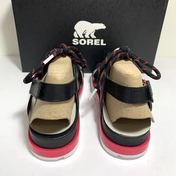 Sorel Roaming Lace Sandals Leather Straps Black Punch Pink Size 7.5 NEW