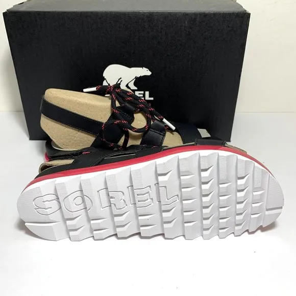 Sorel Roaming Lace Sandals Leather Straps Black Punch Pink Size 7.5 NEW