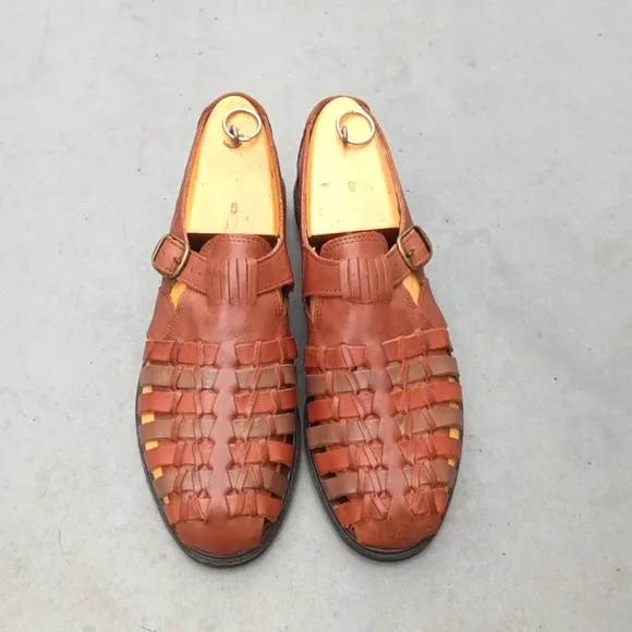 STACEY ADAMS Men's Vintage Brown Woven Genuine Leather Sandal Moccasins