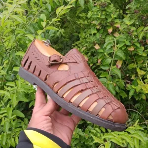 STACEY ADAMS Men's Vintage Brown Woven Genuine Leather Sandal Moccasins