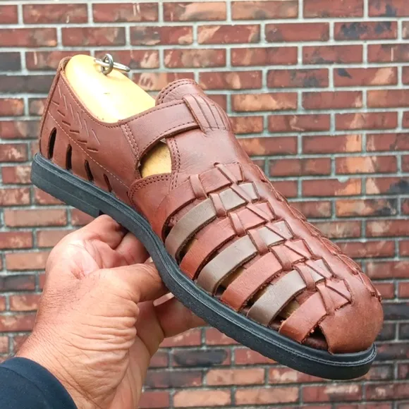 STACEY ADAMS Men's Vintage Brown Woven Genuine Leather Sandal Moccasins