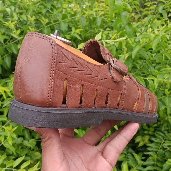 STACEY ADAMS Men's Vintage Brown Woven Genuine Leather Sandal Moccasins