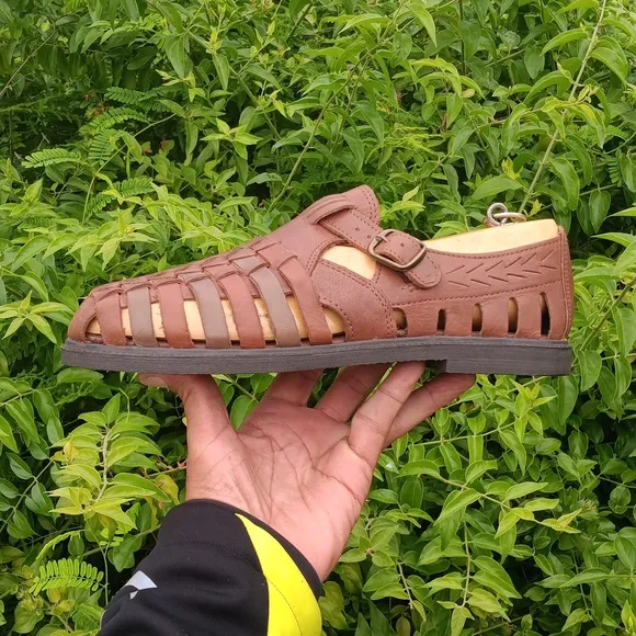 STACEY ADAMS Men's Vintage Brown Woven Genuine Leather Sandal Moccasins