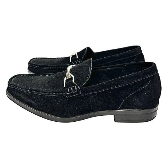 Stacy Adams Mens Newcomb Moc Toe Bit Loafer Black Suede 7.5 M Pre-Owned