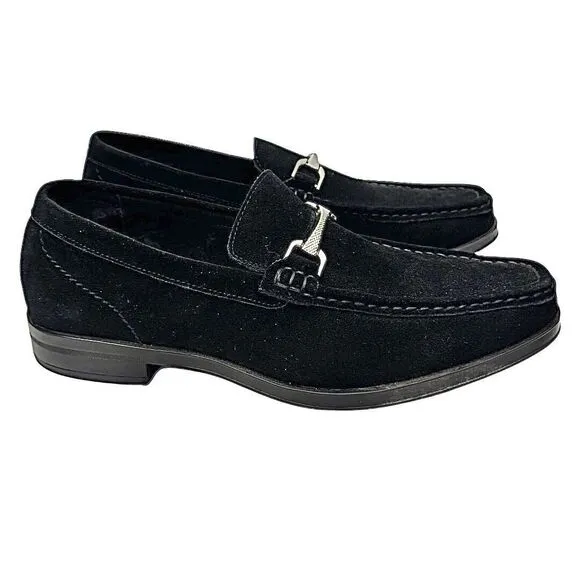 Stacy Adams Mens Newcomb Moc Toe Bit Loafer Black Suede 7.5 M Pre-Owned
