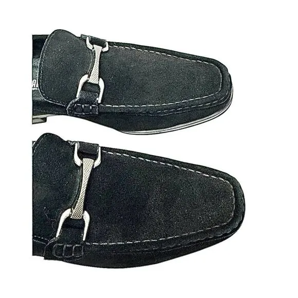Stacy Adams Mens Newcomb Moc Toe Bit Loafer Black Suede 7.5 M Pre-Owned