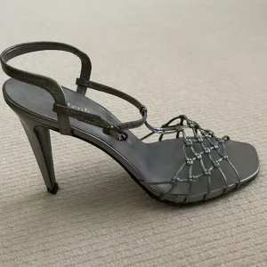 Stephane Kelian Gray High-Heeled Sandals with Crisscross Straps