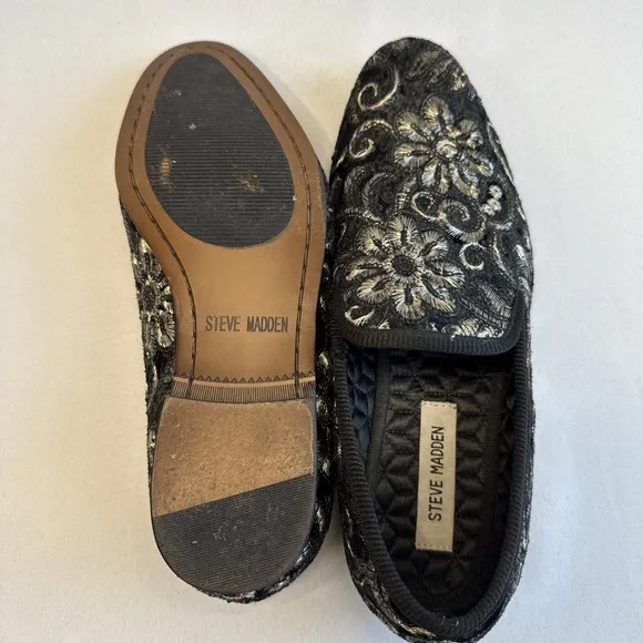 Steve Madden Men's Black Velvet Gold Embroidered Crushed Loafers‎ Size 8