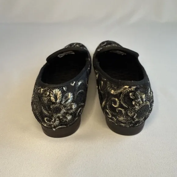 Steve Madden Men's Black Velvet Gold Embroidered Crushed Loafers‎ Size 8