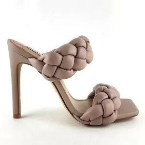 Steve Madden Women's Henley Taupe Heeled Puffy Braided Sandal Square Toe Sz 7M