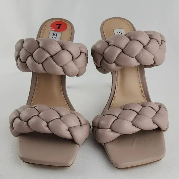 Steve Madden Women's Henley Taupe Heeled Puffy Braided Sandal Square Toe Sz 7M