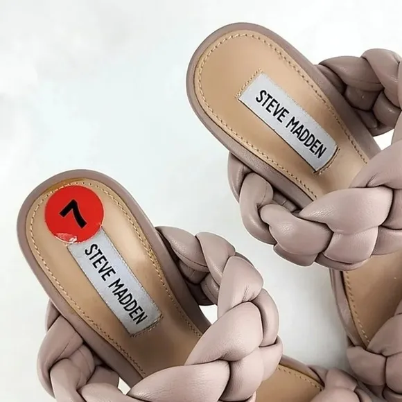 Steve Madden Women's Henley Taupe Heeled Puffy Braided Sandal Square Toe Sz 7M