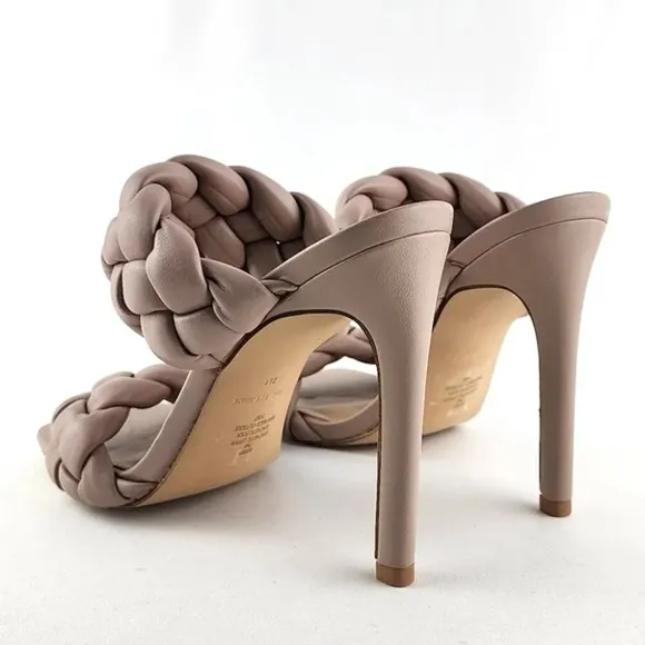 Steve Madden Women's Henley Taupe Heeled Puffy Braided Sandal Square Toe Sz 7M