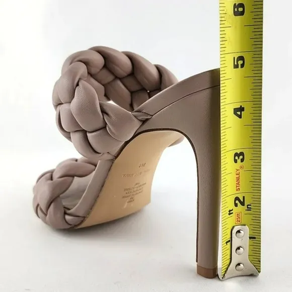 Steve Madden Women's Henley Taupe Heeled Puffy Braided Sandal Square Toe Sz 7M