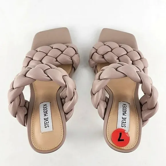 Steve Madden Women's Henley Taupe Heeled Puffy Braided Sandal Square Toe Sz 7M