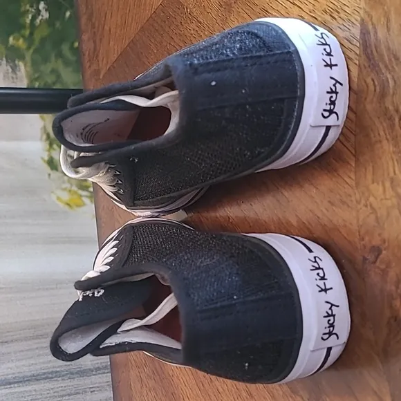 Sticky Kicks kids 2 black white lace up velcro sided canvas athletic sneakers