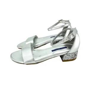 Stuart Weitzman Penelope Girls Silver Glitter Sandals Ankle Straps SZ 13