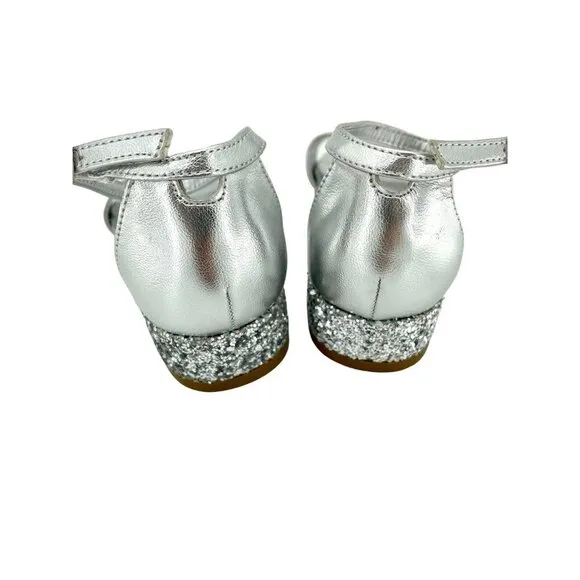 Stuart Weitzman Penelope Girls Silver Glitter Sandals Ankle Straps SZ 13