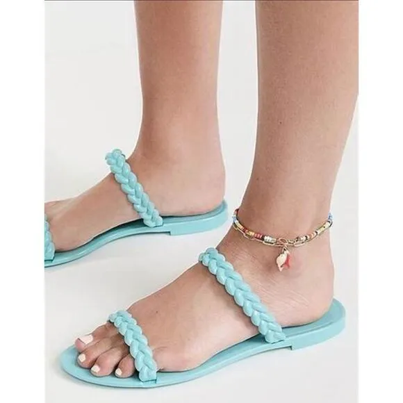 Stuart Weitzman BRAIDA SAWYER JELLY SANDAL White Braided Straps Slide Size 8