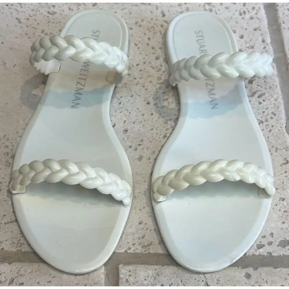 Stuart Weitzman BRAIDA SAWYER JELLY SANDAL White Braided Straps Slide Size 8