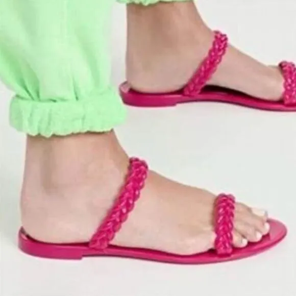 Stuart Weitzman BRAIDA SAWYER JELLY SANDAL White Braided Straps Slide Size 8