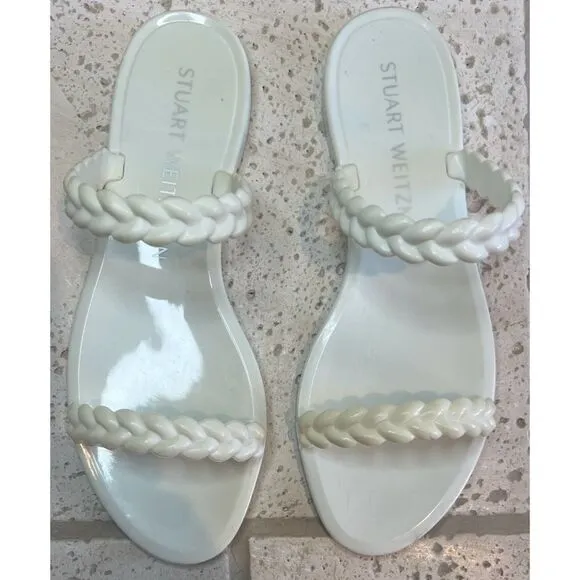 Stuart Weitzman BRAIDA SAWYER JELLY SANDAL White Braided Straps Slide Size 8