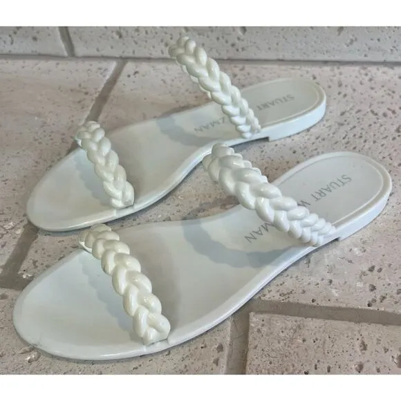 Stuart Weitzman BRAIDA SAWYER JELLY SANDAL White Braided Straps Slide Size 8