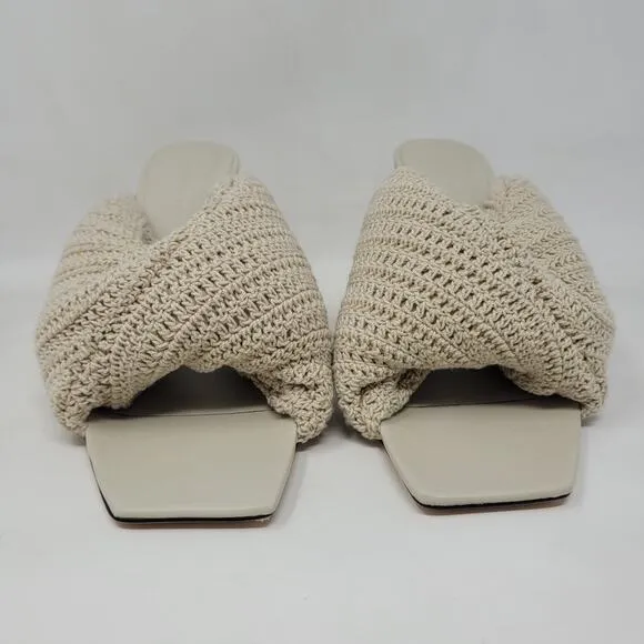 Studio Amelia Heels Women EU40 US10 Beige Croissant Crochet Slides Sandals Shoes