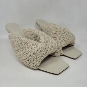 Studio Amelia Heels Women EU40 US10 Beige Croissant Crochet Slides Sandals Shoes