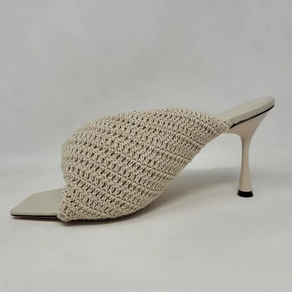 Studio Amelia Heels Women EU40 US10 Beige Croissant Crochet Slides Sandals Shoes