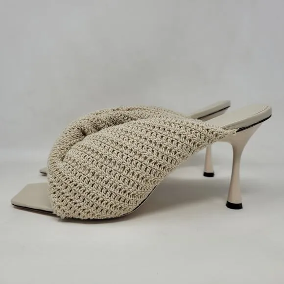 Studio Amelia Heels Women EU40 US10 Beige Croissant Crochet Slides Sandals Shoes