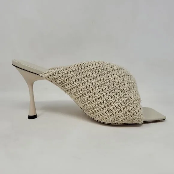 Studio Amelia Heels Women EU40 US10 Beige Croissant Crochet Slides Sandals Shoes