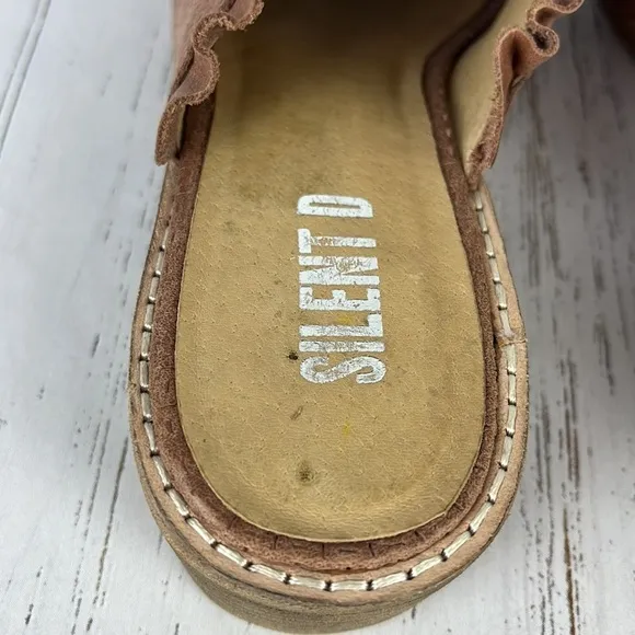Sundance Silent D Idana Ruffle Pink Stacked Heel Leather Sandals Size 38